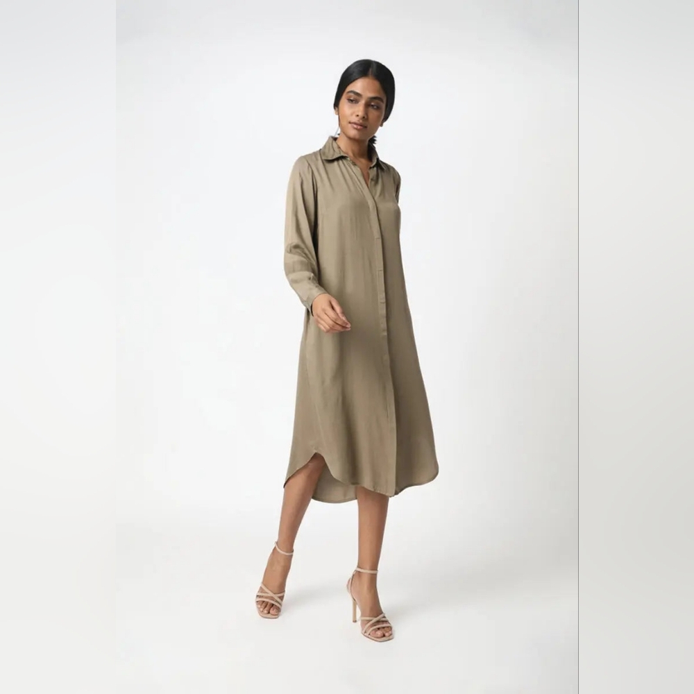 Neu Nomads Essential Shirt Dress In Khaki‎